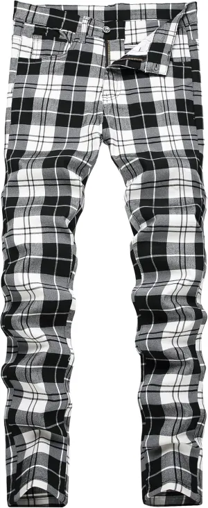Plaid Pants for Men, Mens Skinny Stretch Slim fit Chinos Golf Business Dress Casual Pants