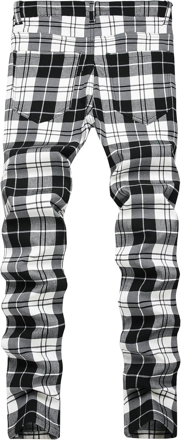 Plaid Pants for Men, Mens Skinny Stretch Slim fit Chinos Golf Business Dress Casual Pants