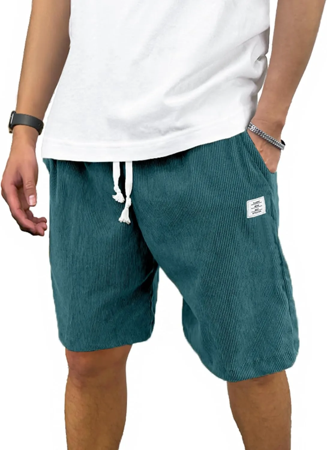 PLEPAN Mens Shorts 7 inch Corduroy Casual Short Drawstring Elastic Waist Lightweight Summer Beach Shorts Loose Fit