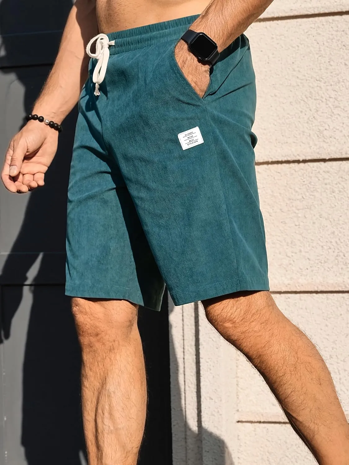 PLEPAN Mens Shorts 7 inch Corduroy Casual Short Drawstring Elastic Waist Lightweight Summer Beach Shorts Loose Fit