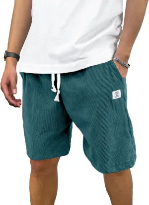 PLEPAN Mens Shorts 7 inch Corduroy Casual Short Drawstring Elastic Waist Lightweight Summer Beach Shorts Loose Fit