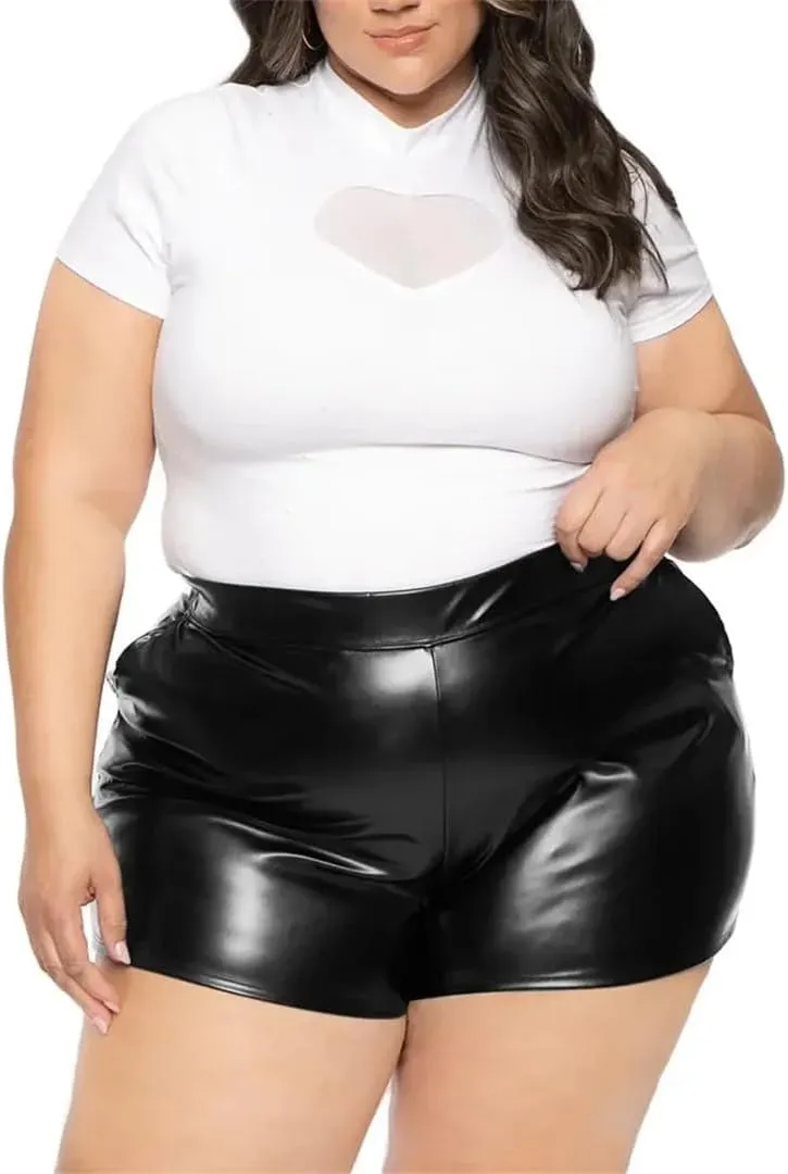Plus Size Women Summer Shorts Sexy Matte PU Leather Bodycon Hot Pants Party Music Festival Elastic Shorts