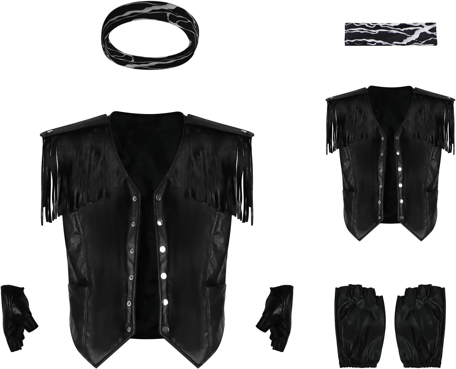 Poboola Fringe Vest Costume Fringe Top For Men Leather Black 80s Disco Hippie Sleeveless Open Front Jacket Halloween Cosplay