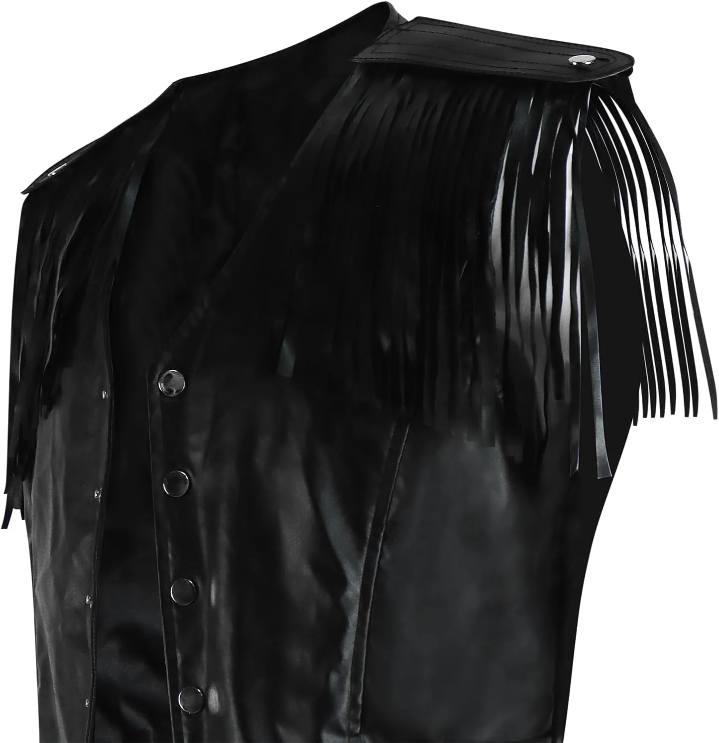 Poboola Fringe Vest Costume Fringe Top For Men Leather Black 80s Disco Hippie Sleeveless Open Front Jacket Halloween Cosplay