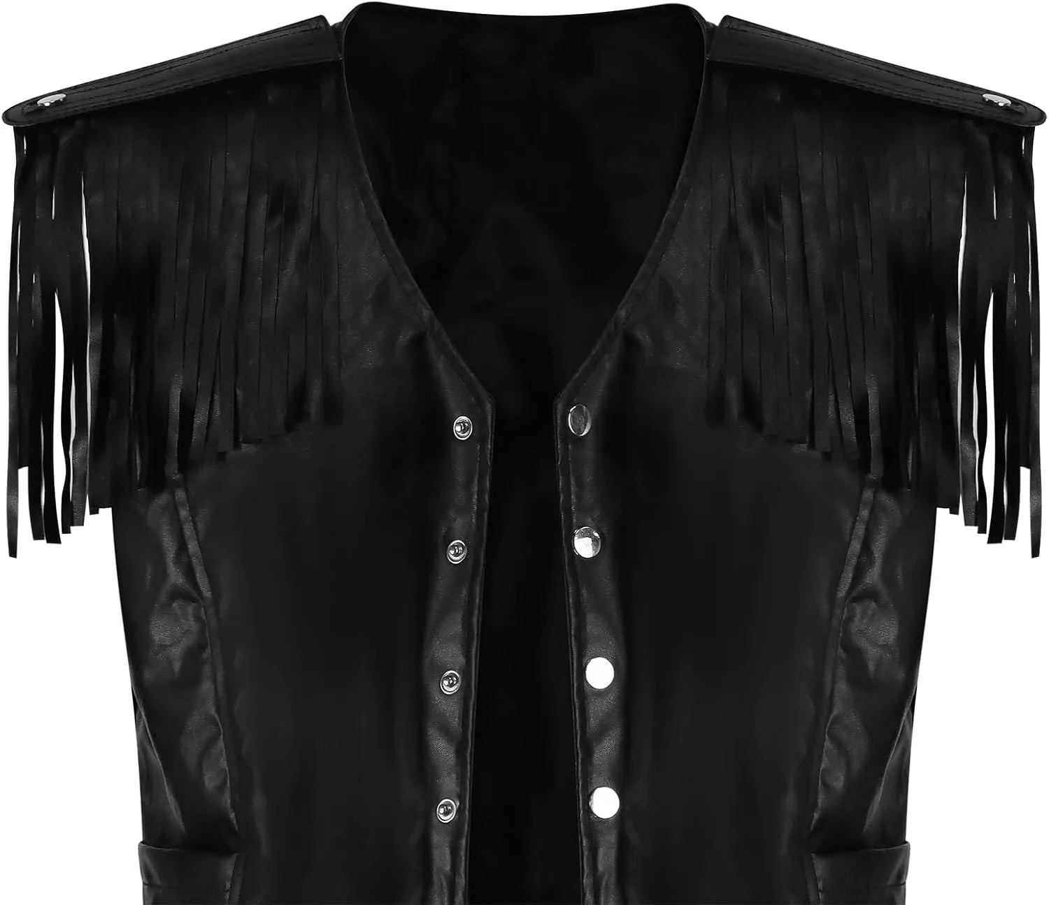 Poboola Fringe Vest Costume Fringe Top For Men Leather Black 80s Disco Hippie Sleeveless Open Front Jacket Halloween Cosplay