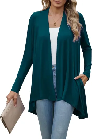 POGTMM Women's Open Front Casual Long Sleeve Lightweight Drape Cardigans Sweater Duster with Pockets (S-3XL)
