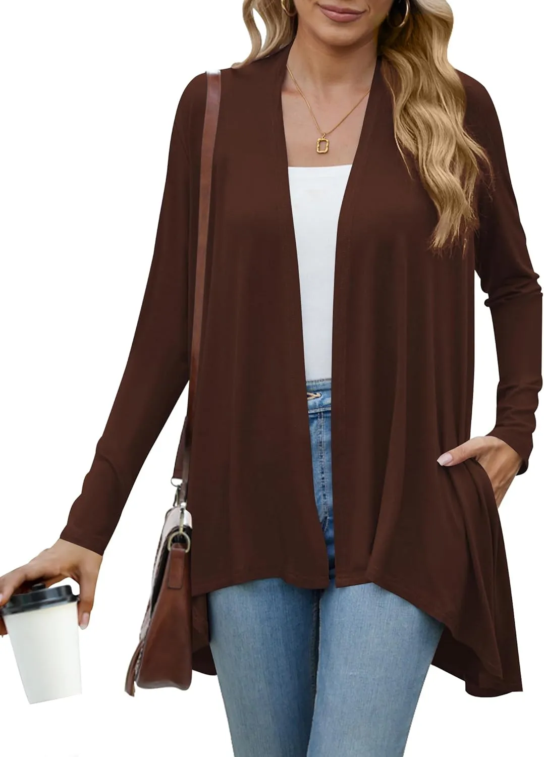 POGTMM Women's Open Front Casual Long Sleeve Lightweight Drape Cardigans Sweater Duster with Pockets (S-3XL)