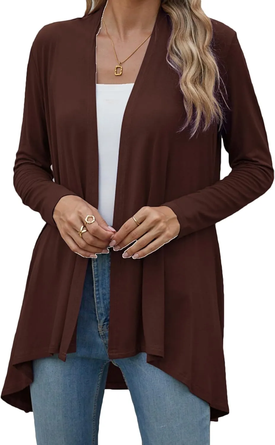 POGTMM Women's Open Front Casual Long Sleeve Lightweight Drape Cardigans Sweater Duster with Pockets (S-3XL)