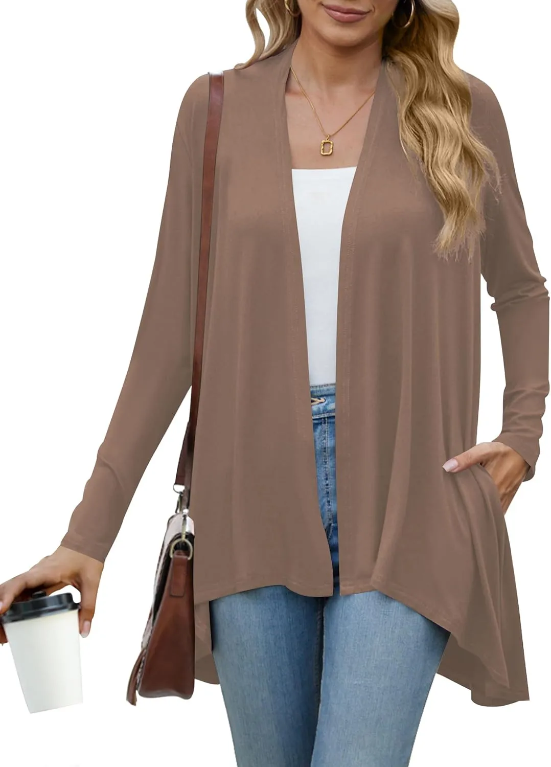 POGTMM Women's Open Front Casual Long Sleeve Lightweight Drape Cardigans Sweater Duster with Pockets (S-3XL)