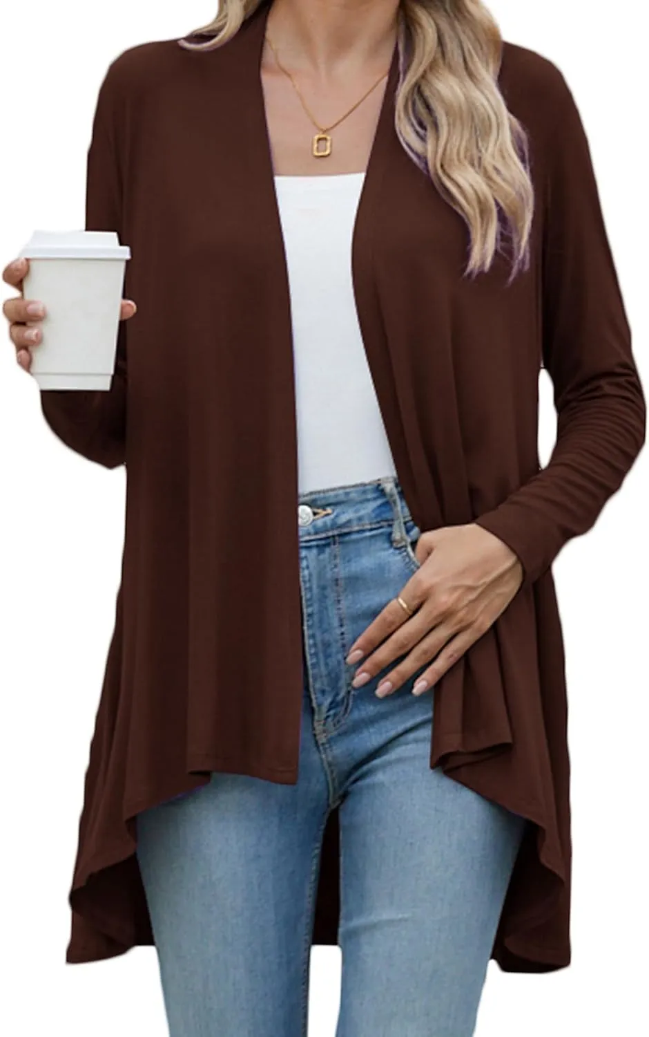 POGTMM Women's Open Front Casual Long Sleeve Lightweight Drape Cardigans Sweater Duster with Pockets (S-3XL)