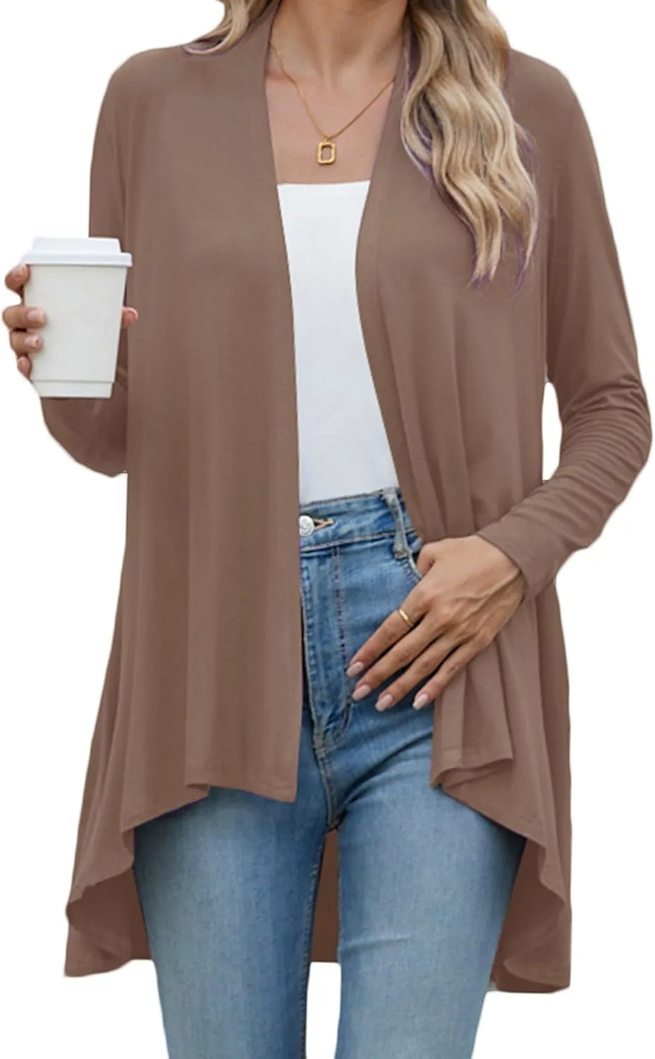 POGTMM Women's Open Front Casual Long Sleeve Lightweight Drape Cardigans Sweater Duster with Pockets (S-3XL)