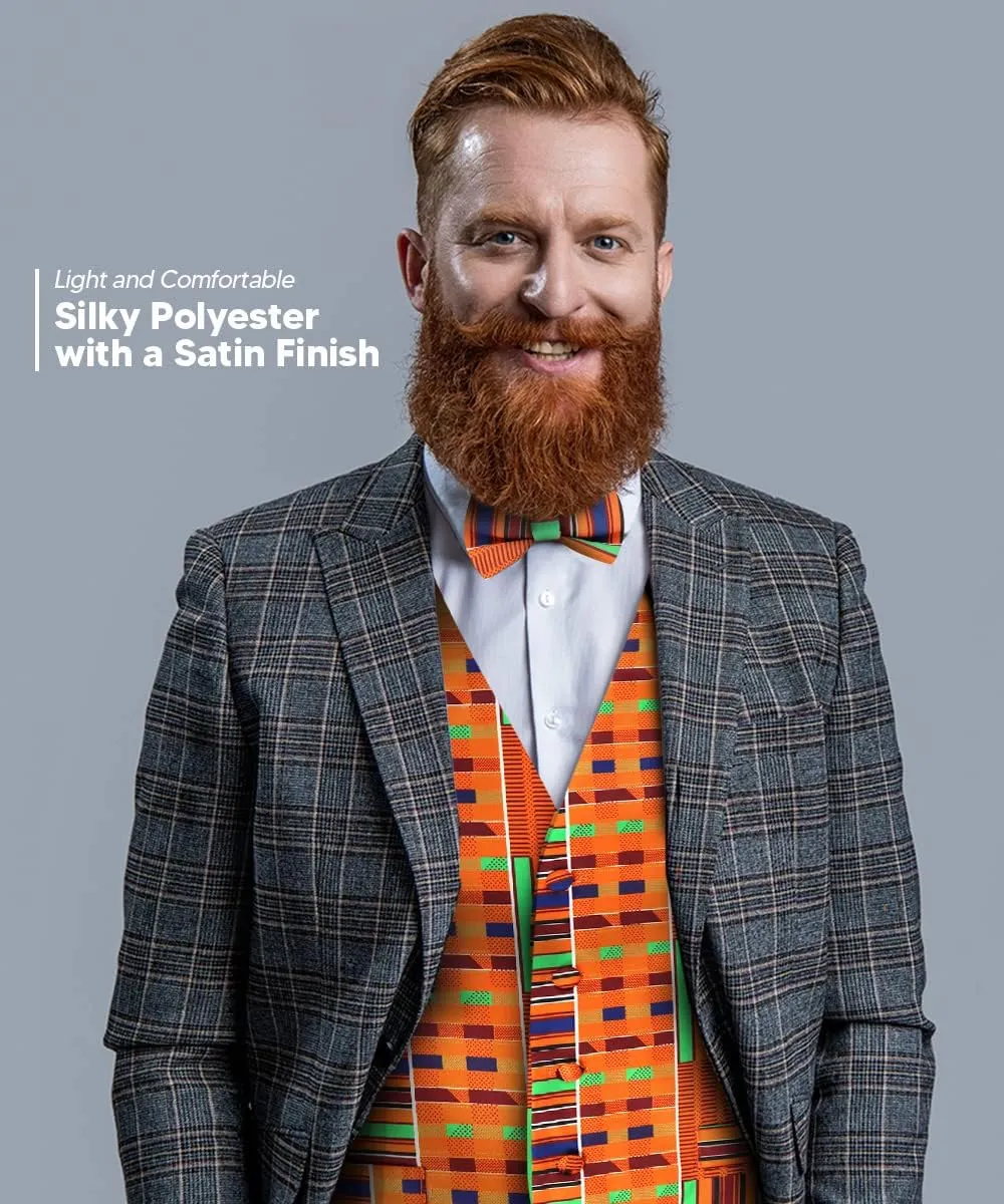 Premium Mens Vest & Bow Tie 2PC Set - African Kente & Animal Print Vest Set