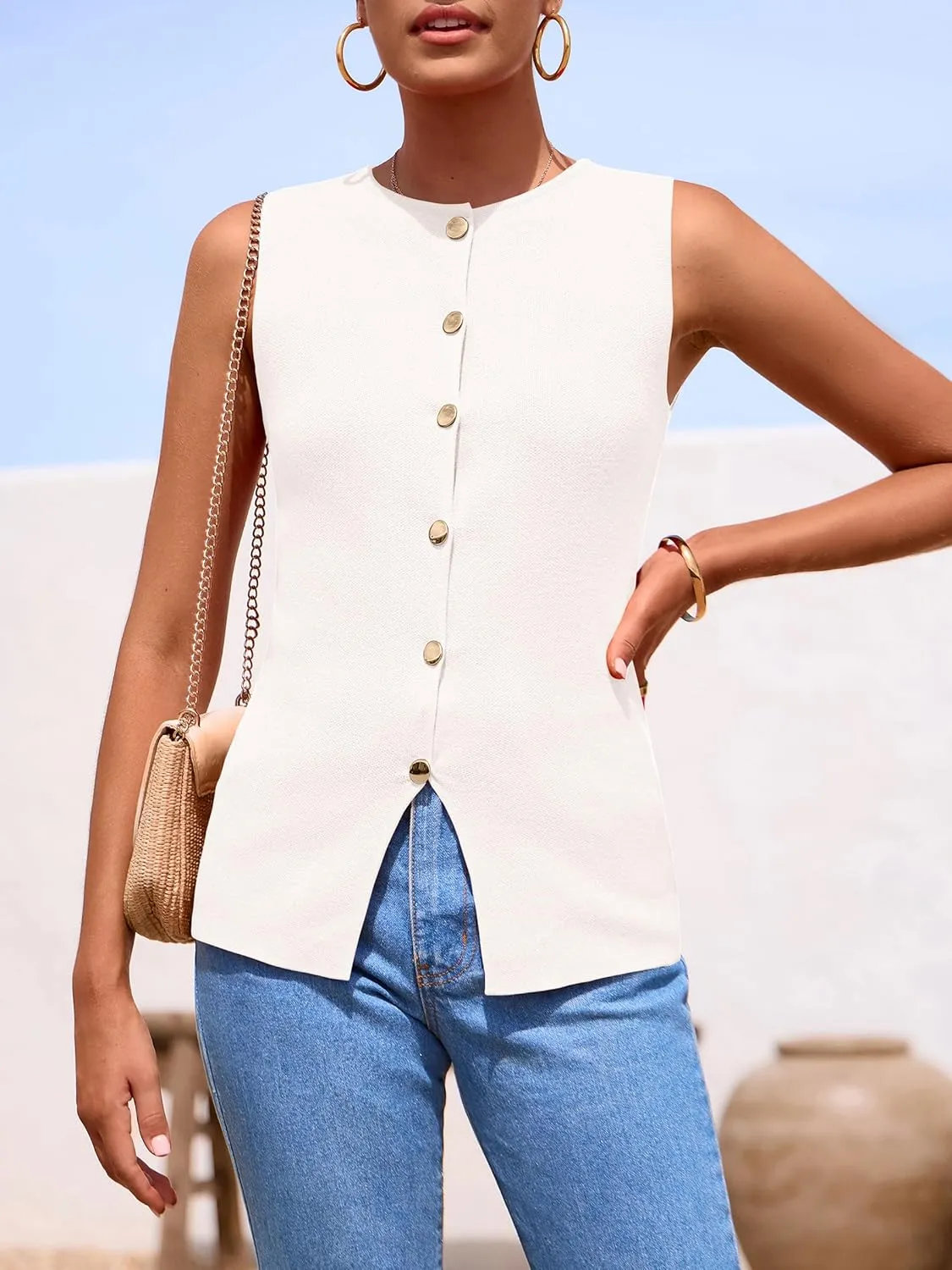 PRETTYGARDEN Women's Sweater Vest Button Down Summer Tank Tops 2025 Sleeveless Knit Vests Fashion Business Casual Outfits