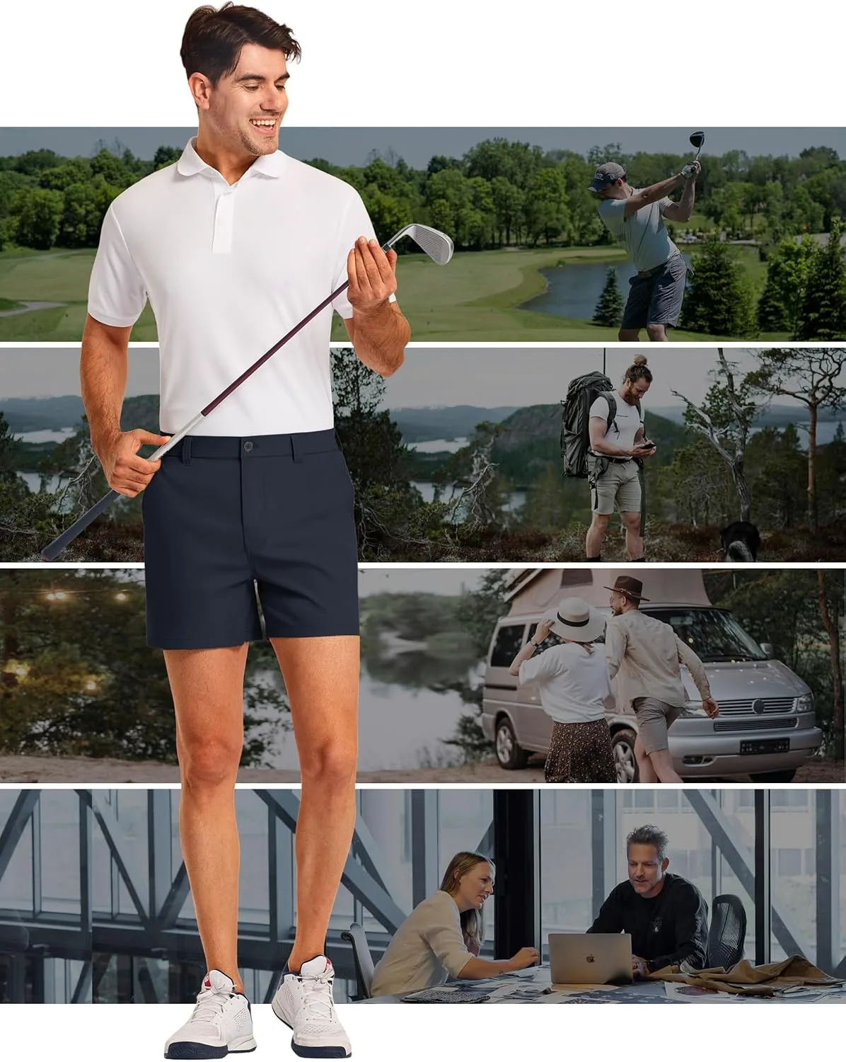PULI Golf Shorts Men 5 Inch Inseam Stretch Casual Dress Shorts with Pockets Waterproof Lightweight Quick Dry