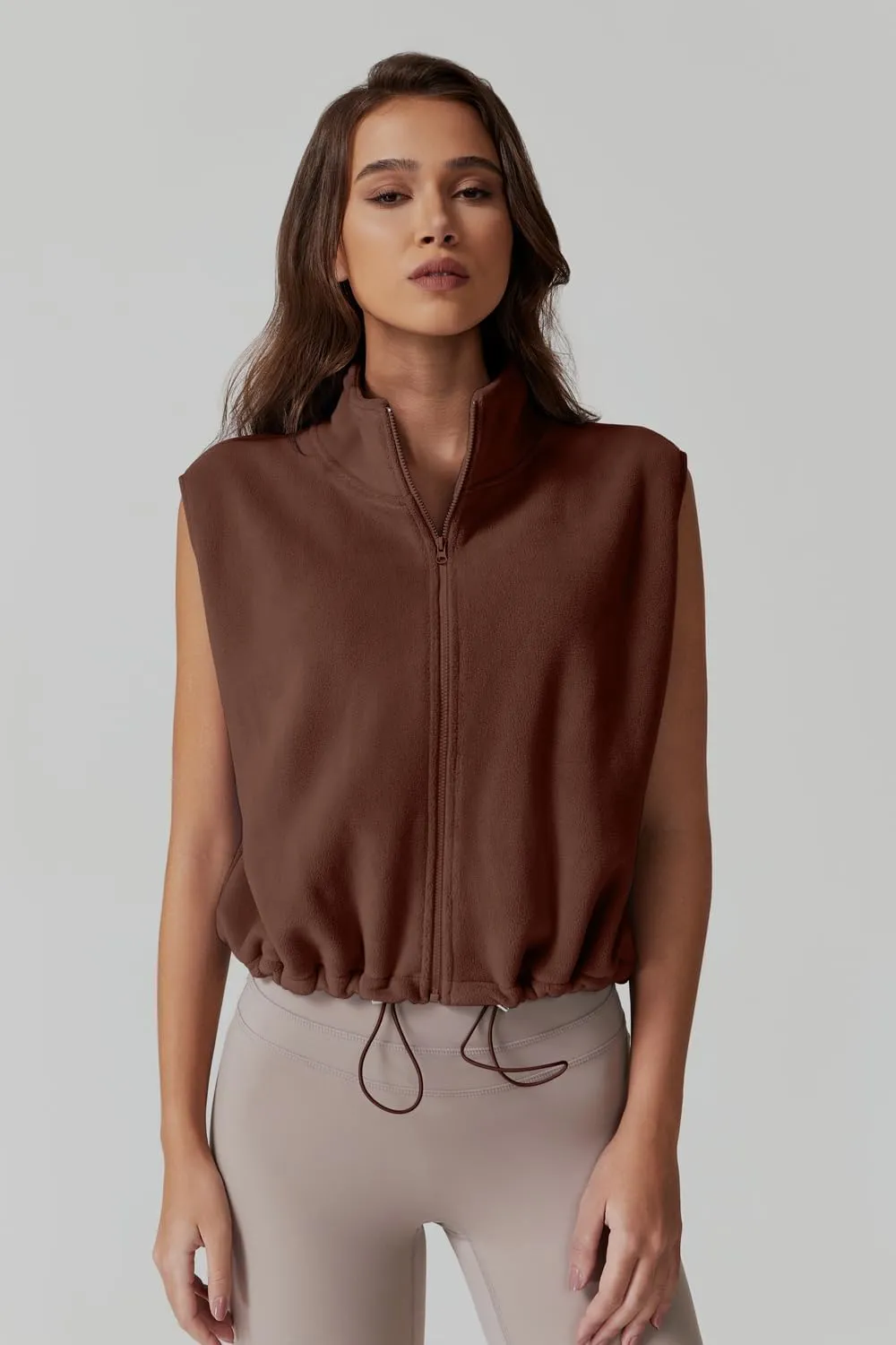 QINSEN Women's Full Zip Fleece Short Jacket Vest Warm Winter Sleeveless Stand Collar Sherpa Crop Coat