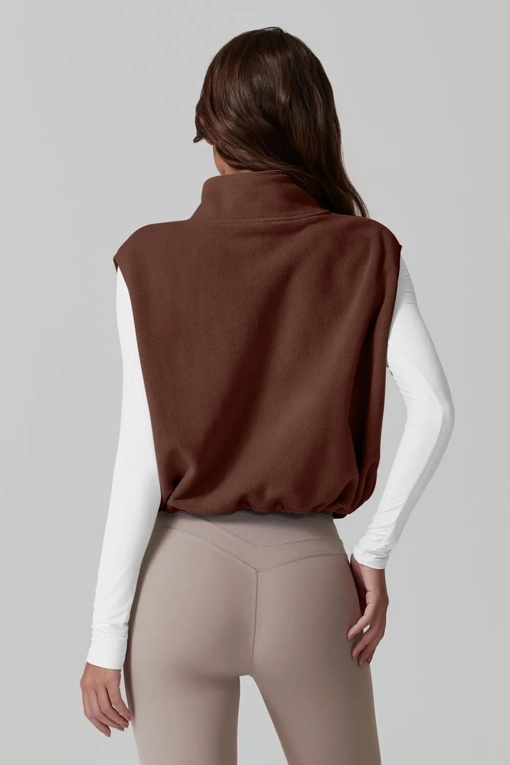 QINSEN Women's Full Zip Fleece Short Jacket Vest Warm Winter Sleeveless Stand Collar Sherpa Crop Coat