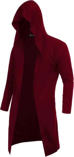 RAGEMALL Mens Long Cardigan Open Front Draped Lightweight Hooded Sweater with Pockets