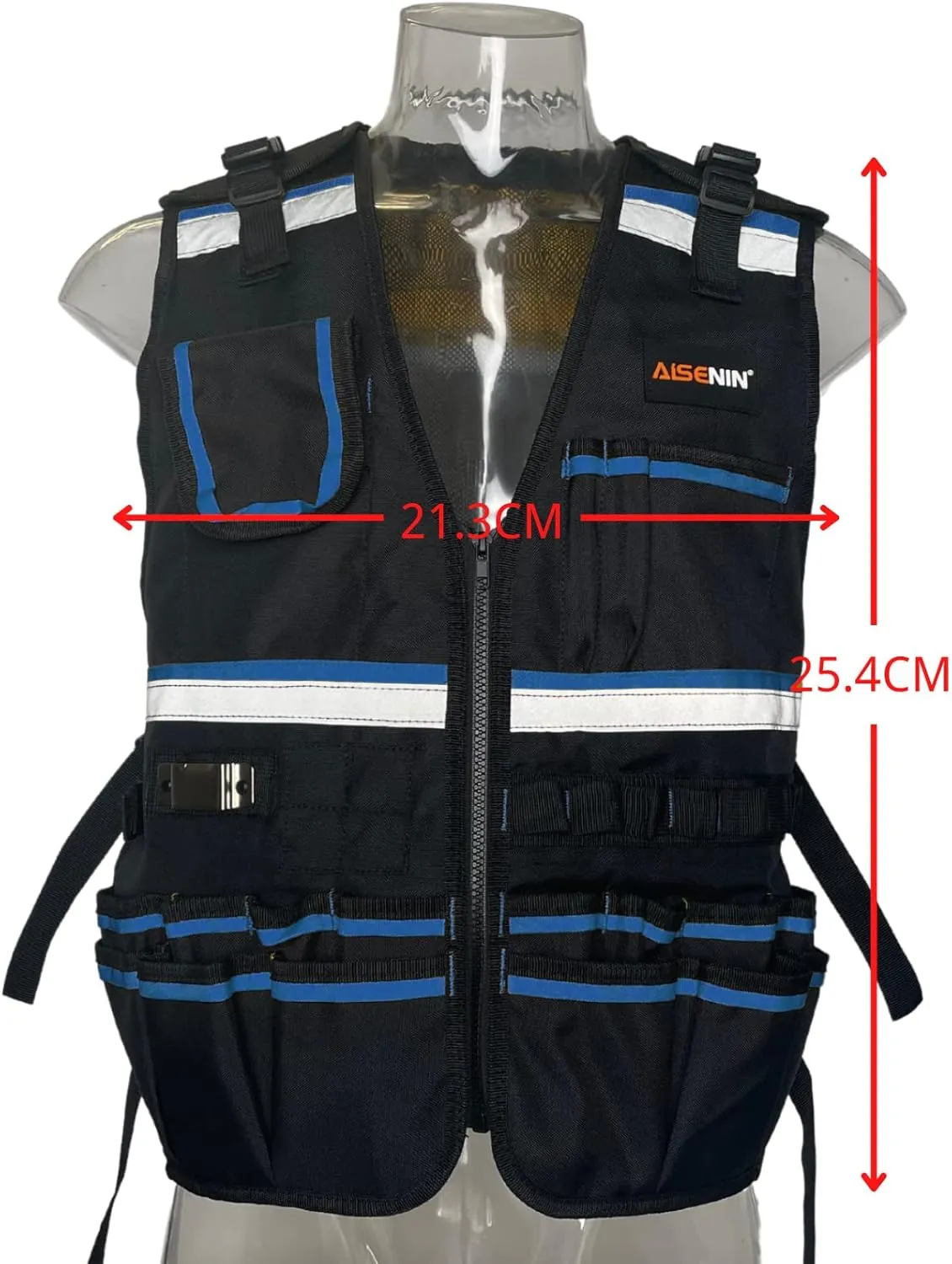 Reflective Safety Tool Vest with Multi-pockets and Zipper,Heavy Duty Tool Vest for Electricians Carpenter