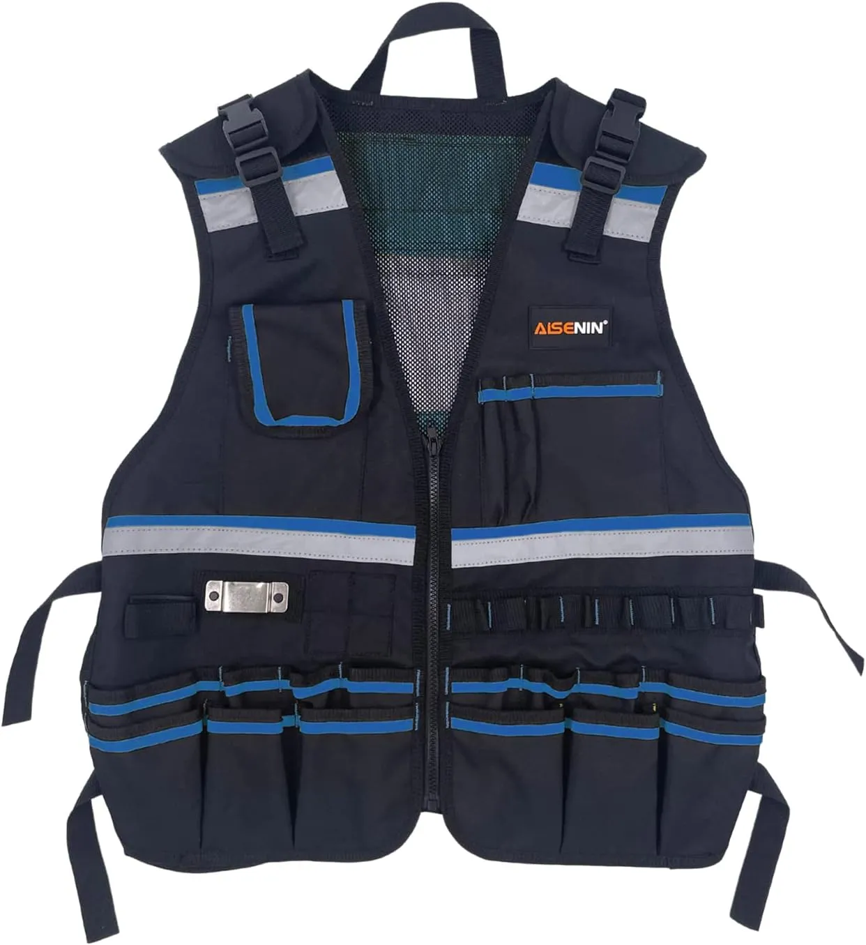 Reflective Safety Tool Vest with Multi-pockets and Zipper,Heavy Duty Tool Vest for Electricians Carpenter