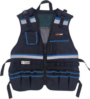 Reflective Safety Tool Vest with Multi-pockets and Zipper,Heavy Duty Tool Vest for Electricians Carpenter