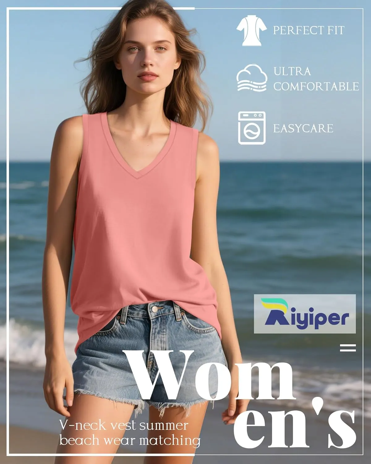 Riyiper 4 Pack Women's Tank Tops 2025 V Neck Shirts Casual Sleeveless Loose Fit Cotton Summer Basic Tee