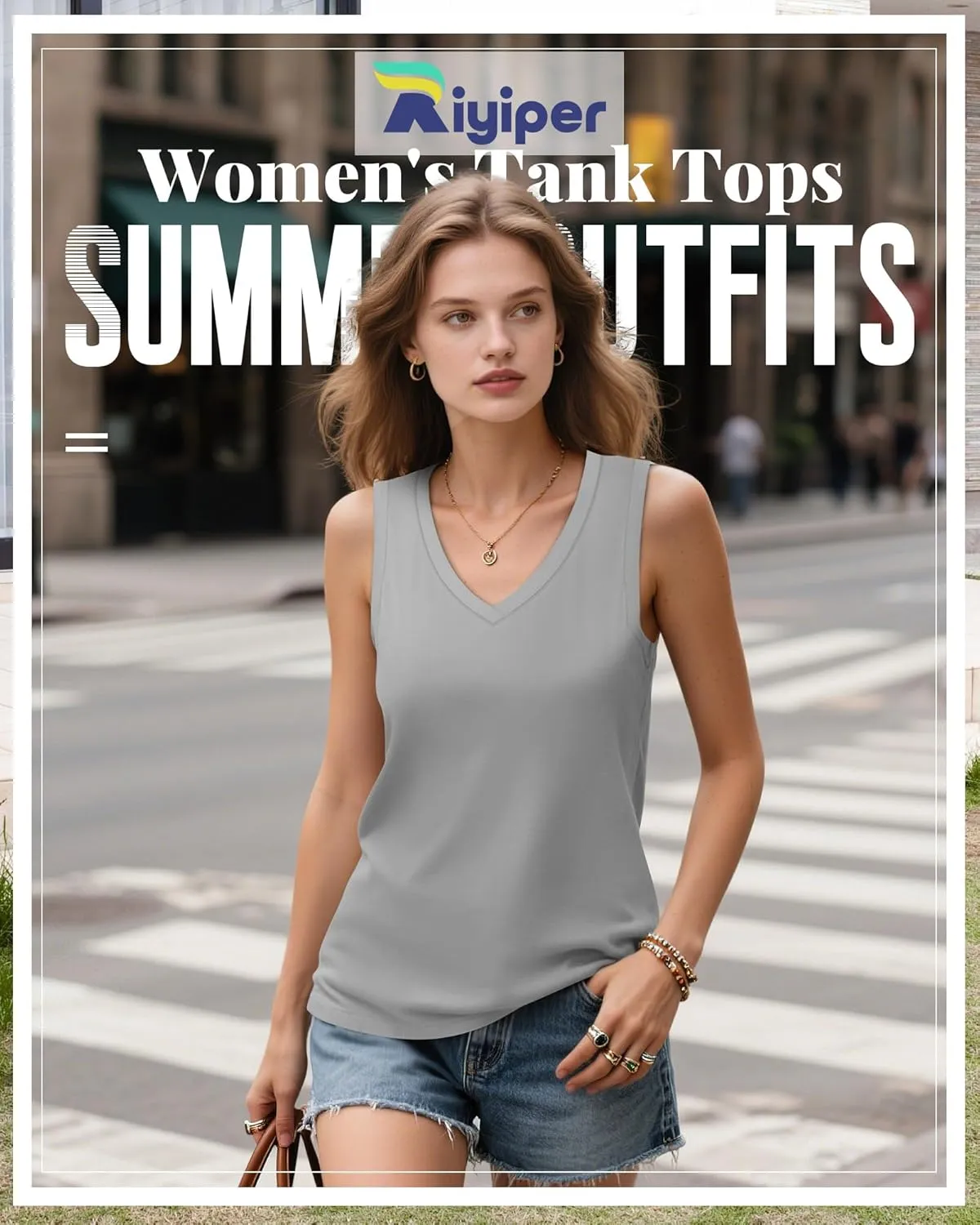 Riyiper 4 Pack Women's Tank Tops 2025 V Neck Shirts Casual Sleeveless Loose Fit Cotton Summer Basic Tee