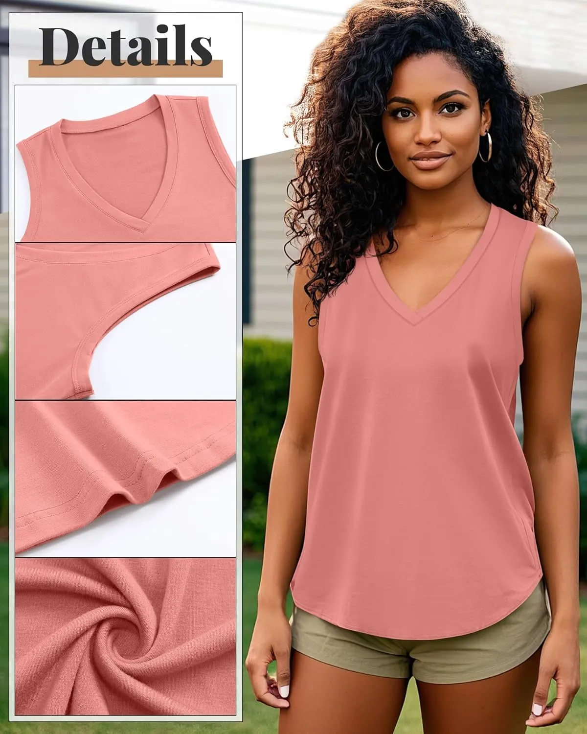 Riyiper 4 Pack Women's Tank Tops 2025 V Neck Shirts Casual Sleeveless Loose Fit Cotton Summer Basic Tee
