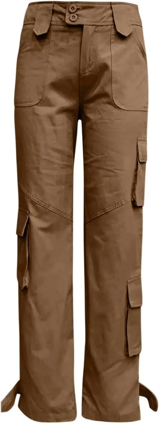 RKSTN Cargo Pants Women with Pockets High Waist Baggy Casual Trousers Wide Leg Solid Camp Hiking Pant Streetwear Overalls