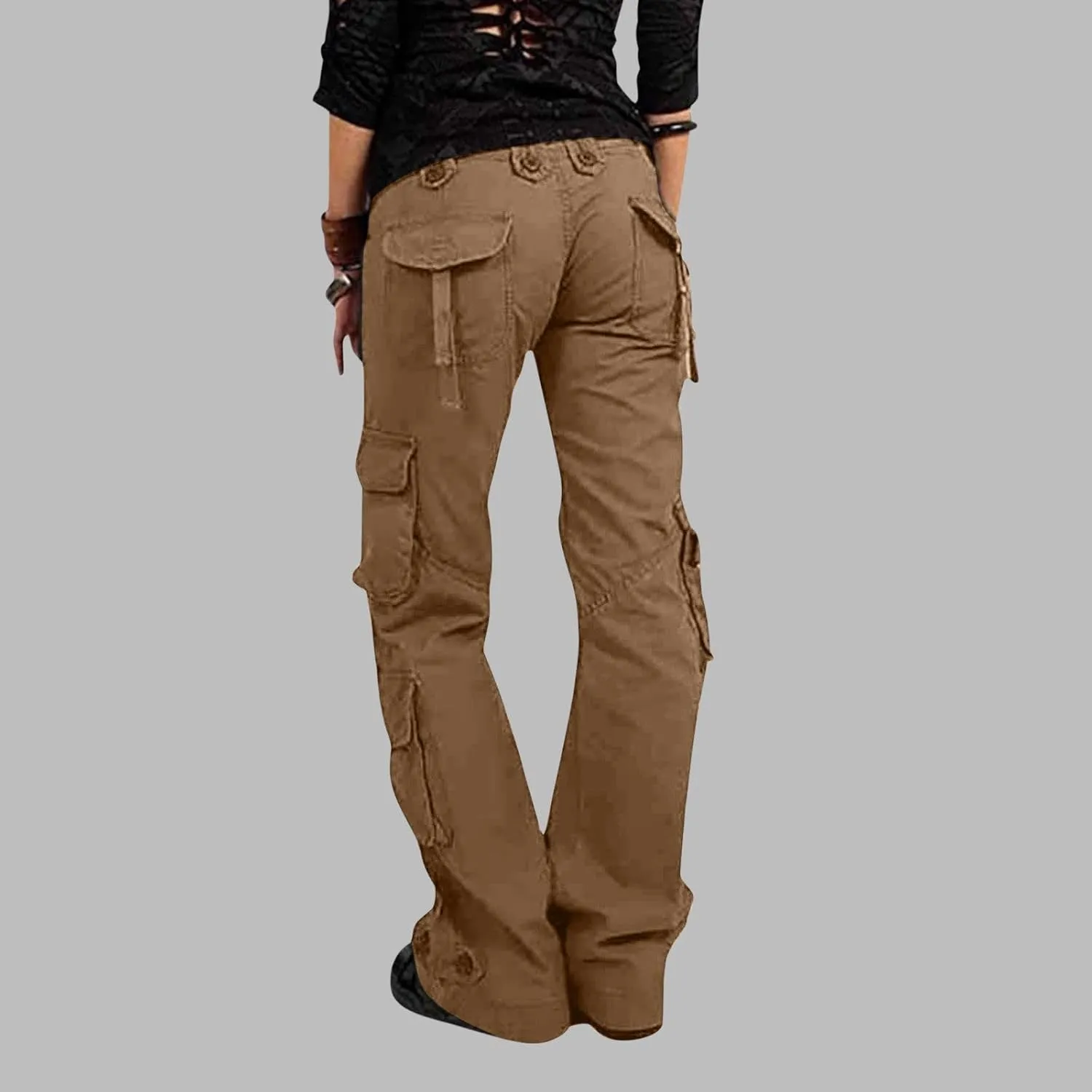 RKSTN Cargo Pants Women with Pockets High Waist Baggy Casual Trousers Wide Leg Solid Camp Hiking Pant Streetwear Overalls