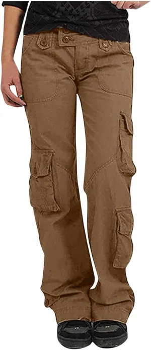RKSTN Cargo Pants Women with Pockets High Waist Baggy Casual Trousers Wide Leg Solid Camp Hiking Pant Streetwear Overalls