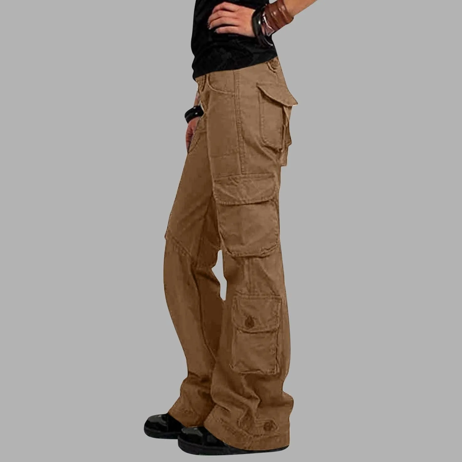 RKSTN Cargo Pants Women with Pockets High Waist Baggy Casual Trousers Wide Leg Solid Camp Hiking Pant Streetwear Overalls