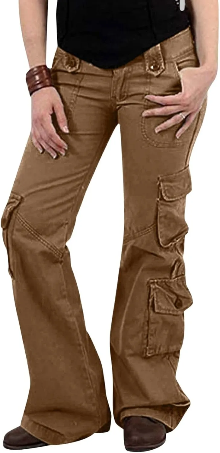 RKSTN Cargo Pants Women with Pockets High Waist Baggy Casual Trousers Wide Leg Solid Camp Hiking Pant Streetwear Overalls