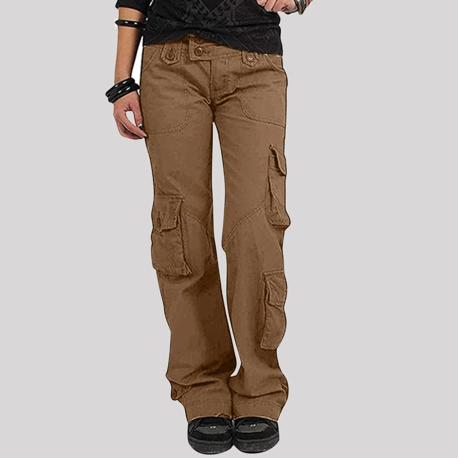 RKSTN Cargo Pants Women with Pockets High Waist Baggy Casual Trousers Wide Leg Solid Camp Hiking Pant Streetwear Overalls
