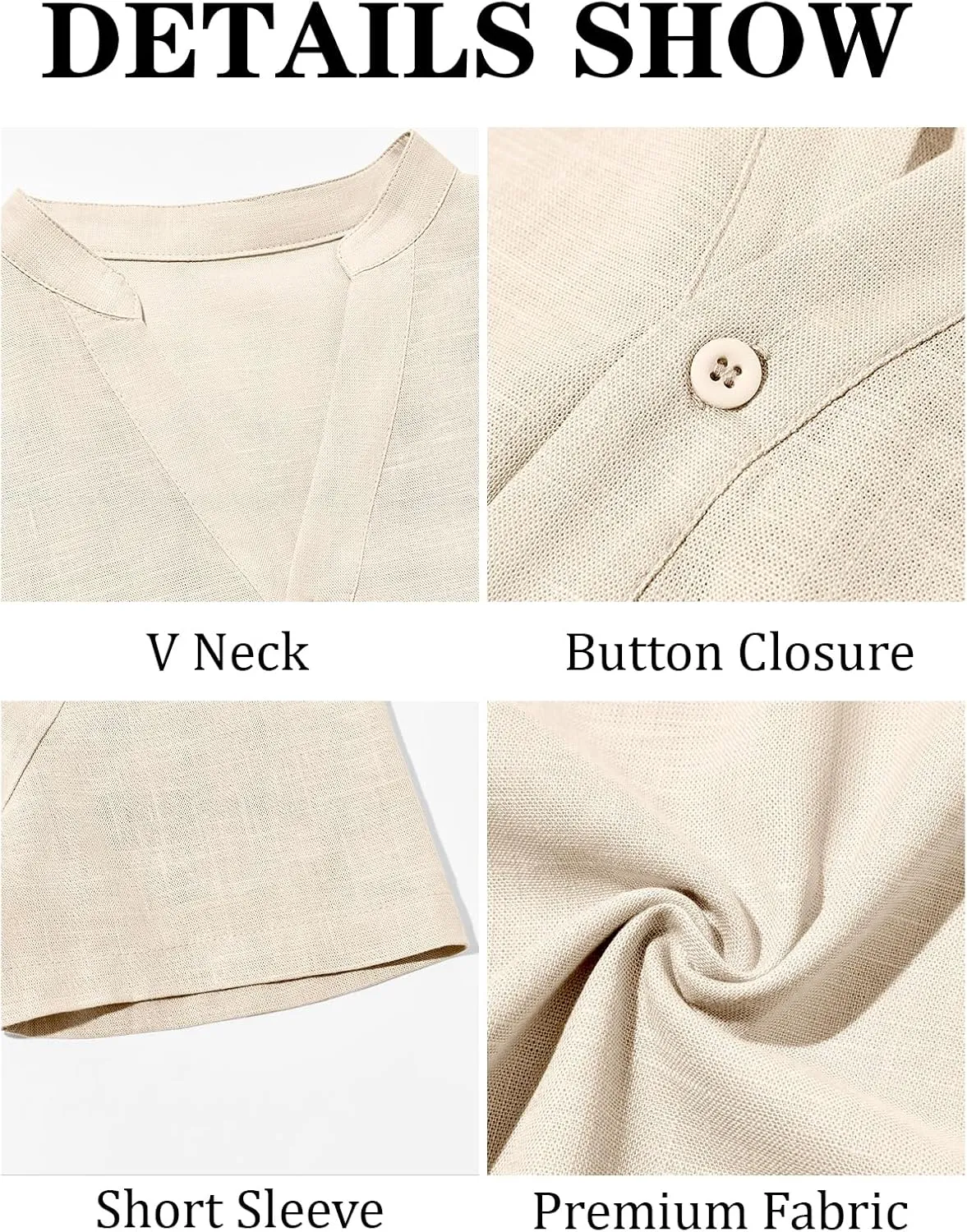 Runcati Mens Casual Henley Shirts Linen Short Sleeve V Neck Band Collar Shirt Beach Summer Hippie Lightweight Tops