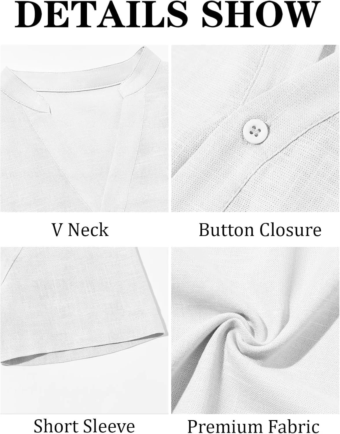 Runcati Mens Casual Henley Shirts Linen Short Sleeve V Neck Band Collar Shirt Beach Summer Hippie Lightweight Tops