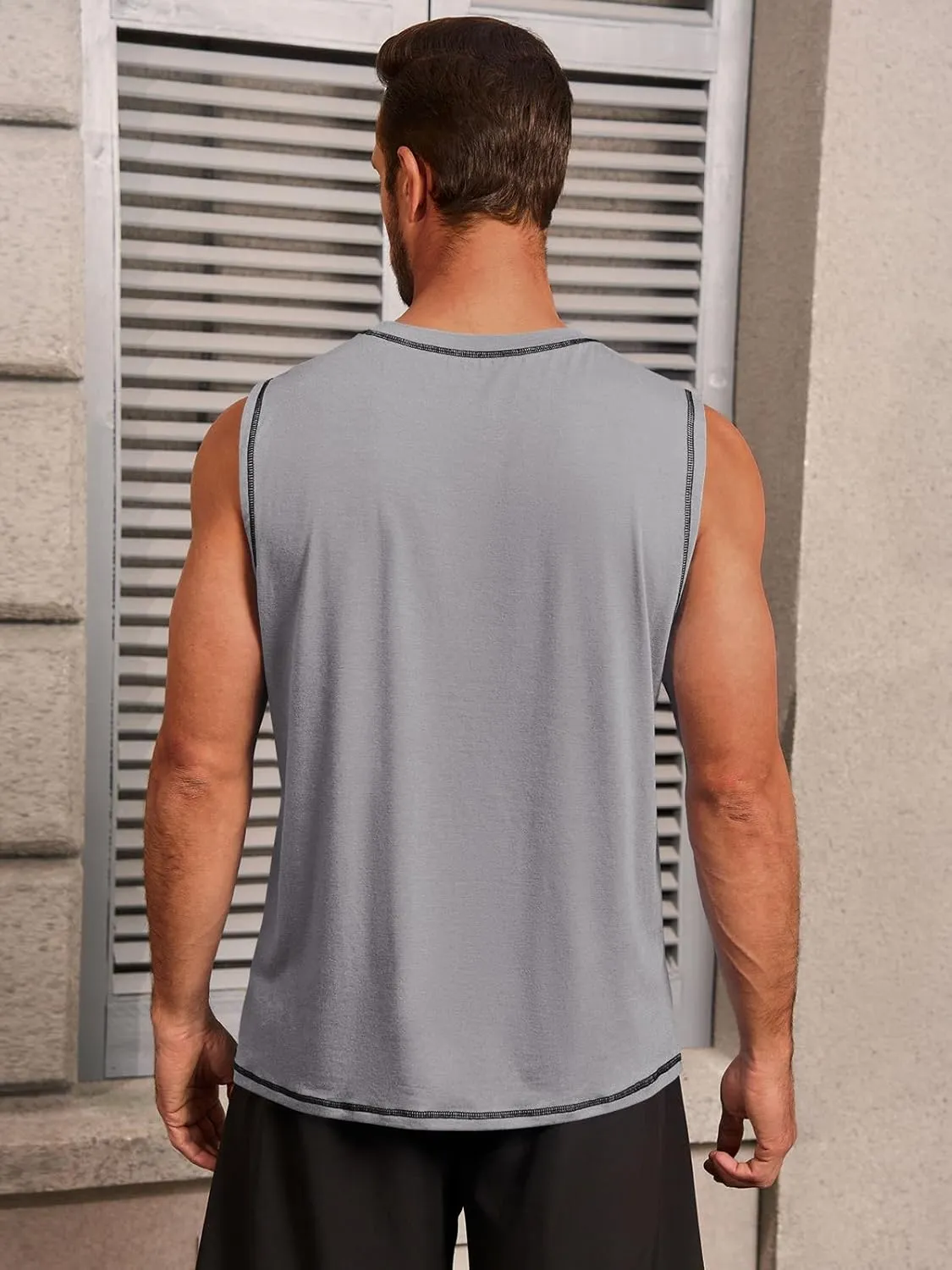 Runcati Mens Workout Tank Tops Sleeveless Casual Crewneck Beach T Shirt Muscle Athletic Gym Running Tee