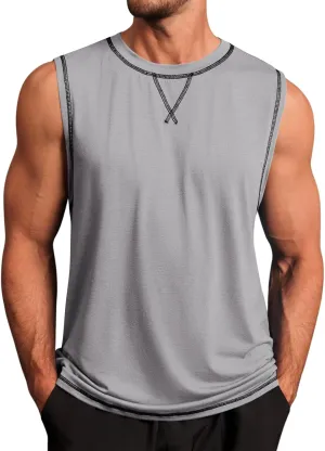 Runcati Mens Workout Tank Tops Sleeveless Casual Crewneck Beach T Shirt Muscle Athletic Gym Running Tee