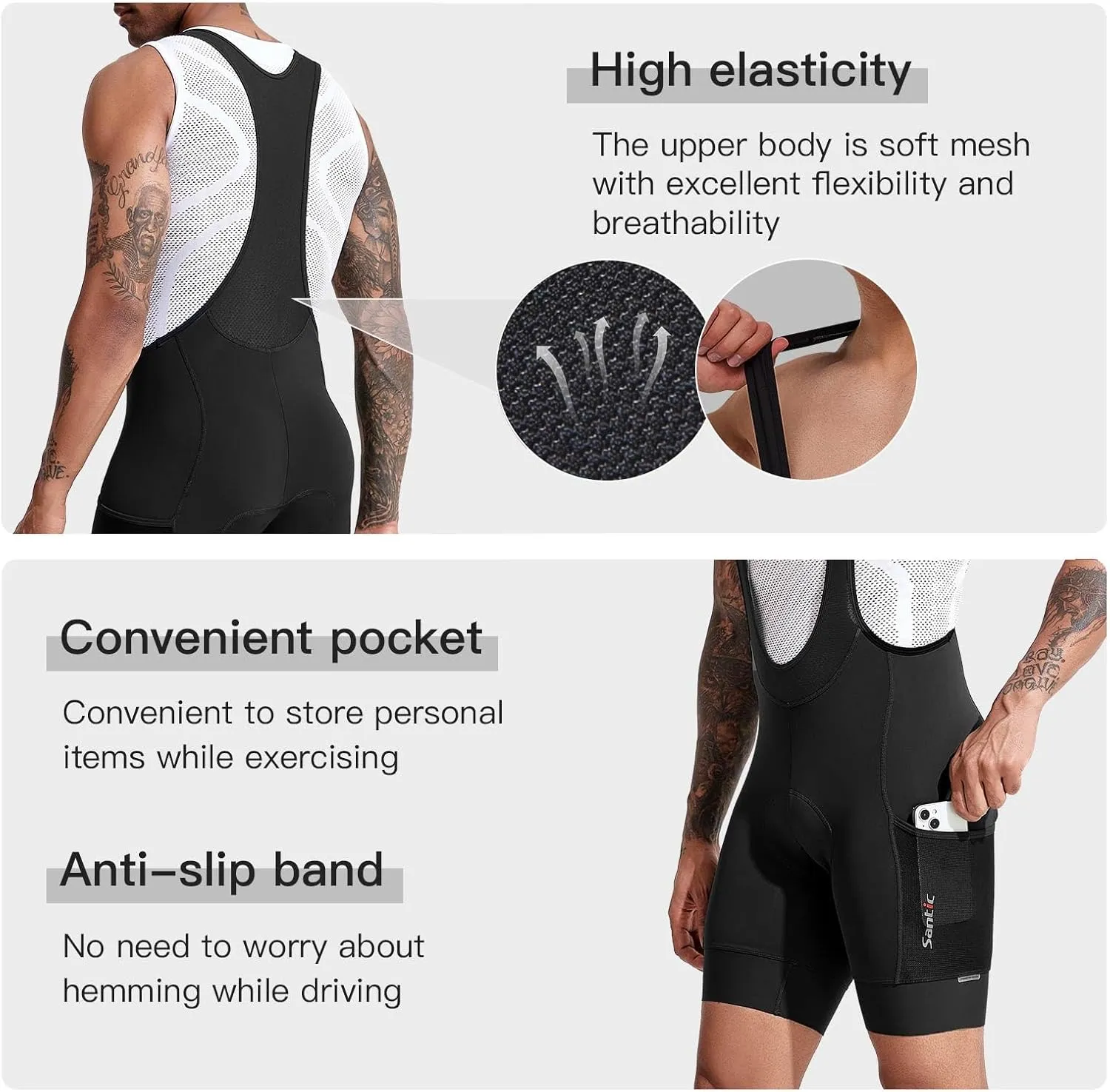 Santic Men's Cycling Bibs Shorts Cycle Wear Tights 4D Padded Road Bike Bicycle Shorts with Pocket