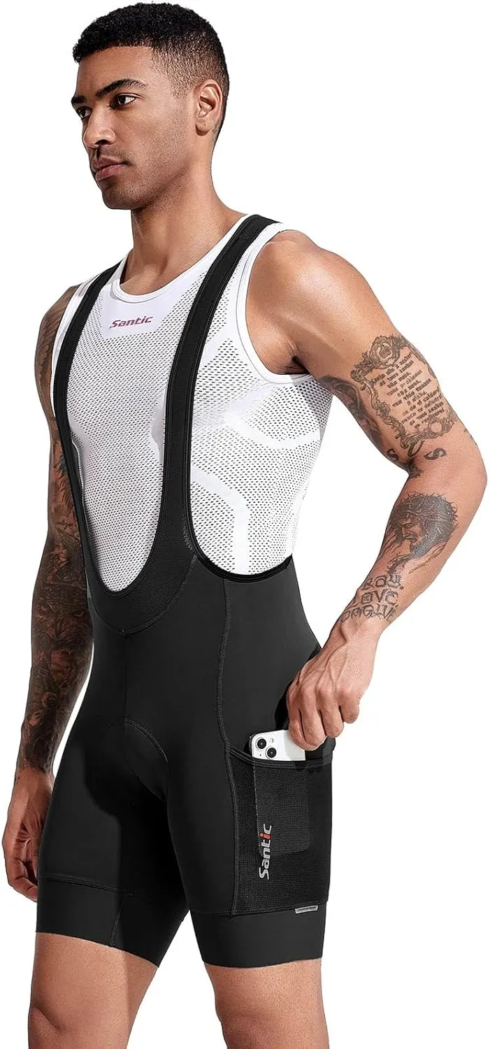 Santic Men's Cycling Bibs Shorts Cycle Wear Tights 4D Padded Road Bike Bicycle Shorts with Pocket