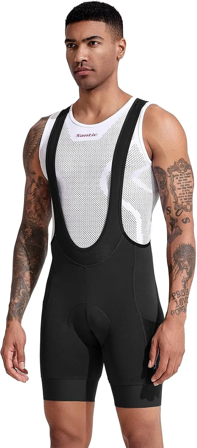 Santic Men's Cycling Bibs Shorts Cycle Wear Tights 4D Padded Road Bike Bicycle Shorts with Pocket