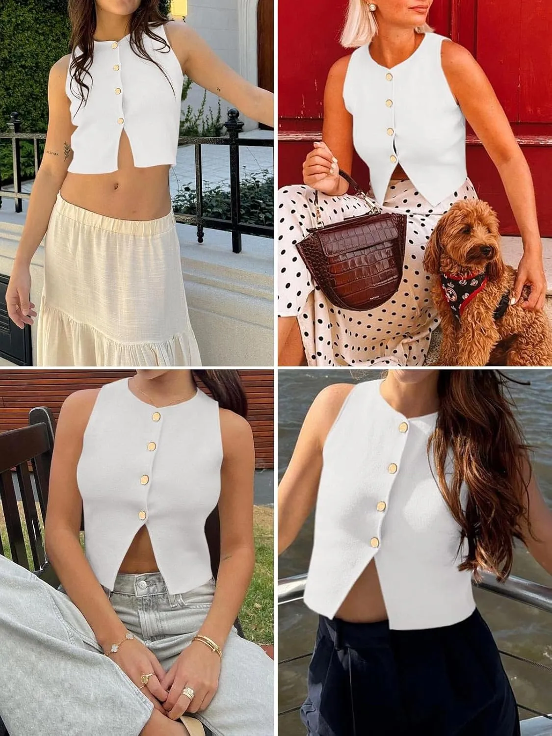 Saodimallsu Womens Sleeveless Cropped Sweater Vest Summer Trendy Knit Crop Tank Tops Crewneck Button Y2K Going Out Top