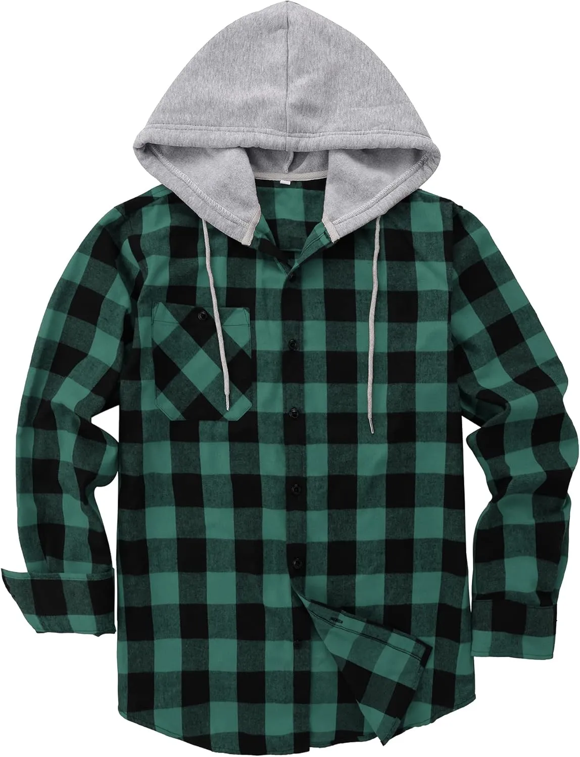 SCODI Mens Flannel Hoodie Shirt Casual Button Down Plaid Jacket Shirts Stylish Long Sleeve Shirts with Pocket