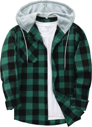SCODI Mens Flannel Hoodie Shirt Casual Button Down Plaid Jacket Shirts Stylish Long Sleeve Shirts with Pocket