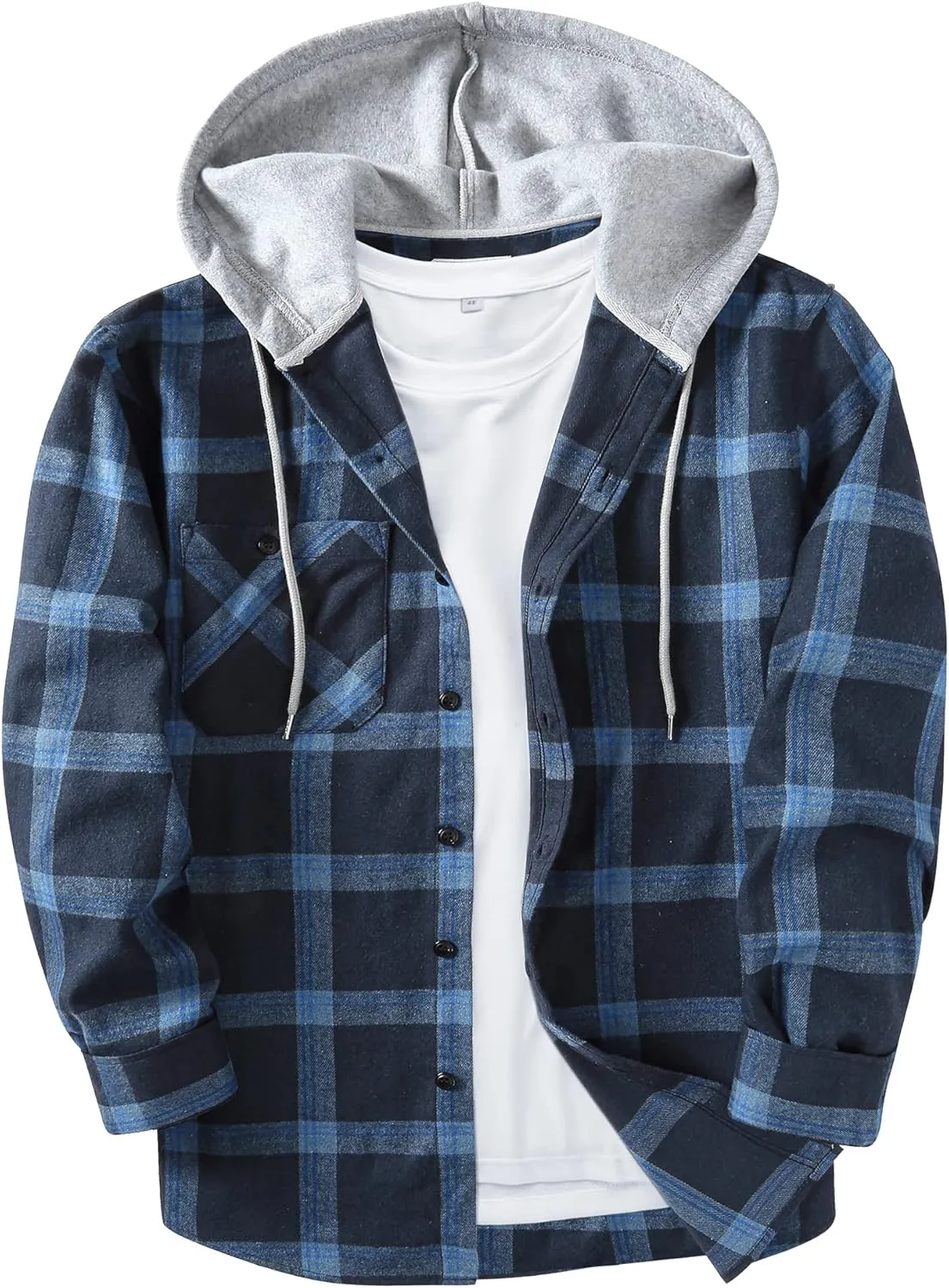 SCODI Mens Flannel Hoodie Shirt Casual Button Down Plaid Jacket Shirts Stylish Long Sleeve Shirts with Pocket