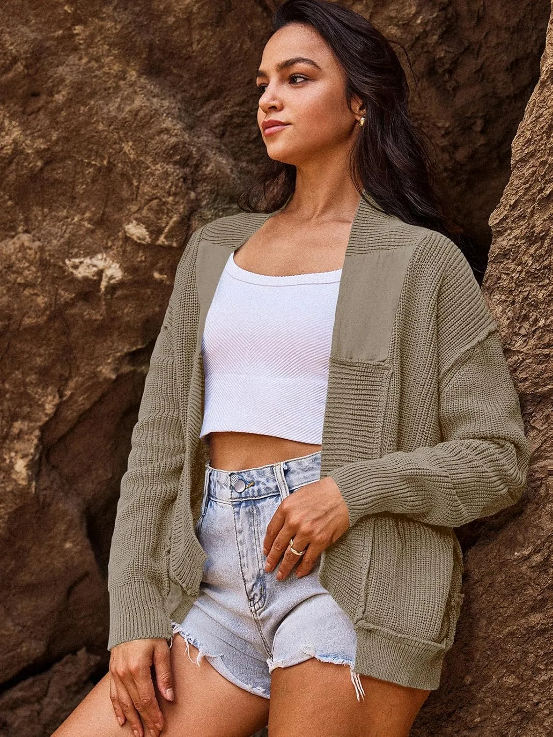 SENSERISE Womens Cardigan Sweaters Cable Knit Sweater Open Front Long Sleeve Chunky Cardigan Outerwear Coats