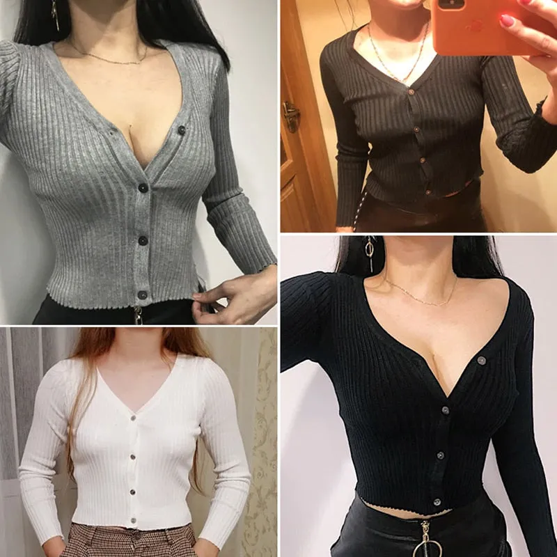 Sexy Button Knitted Cardigan Sweater