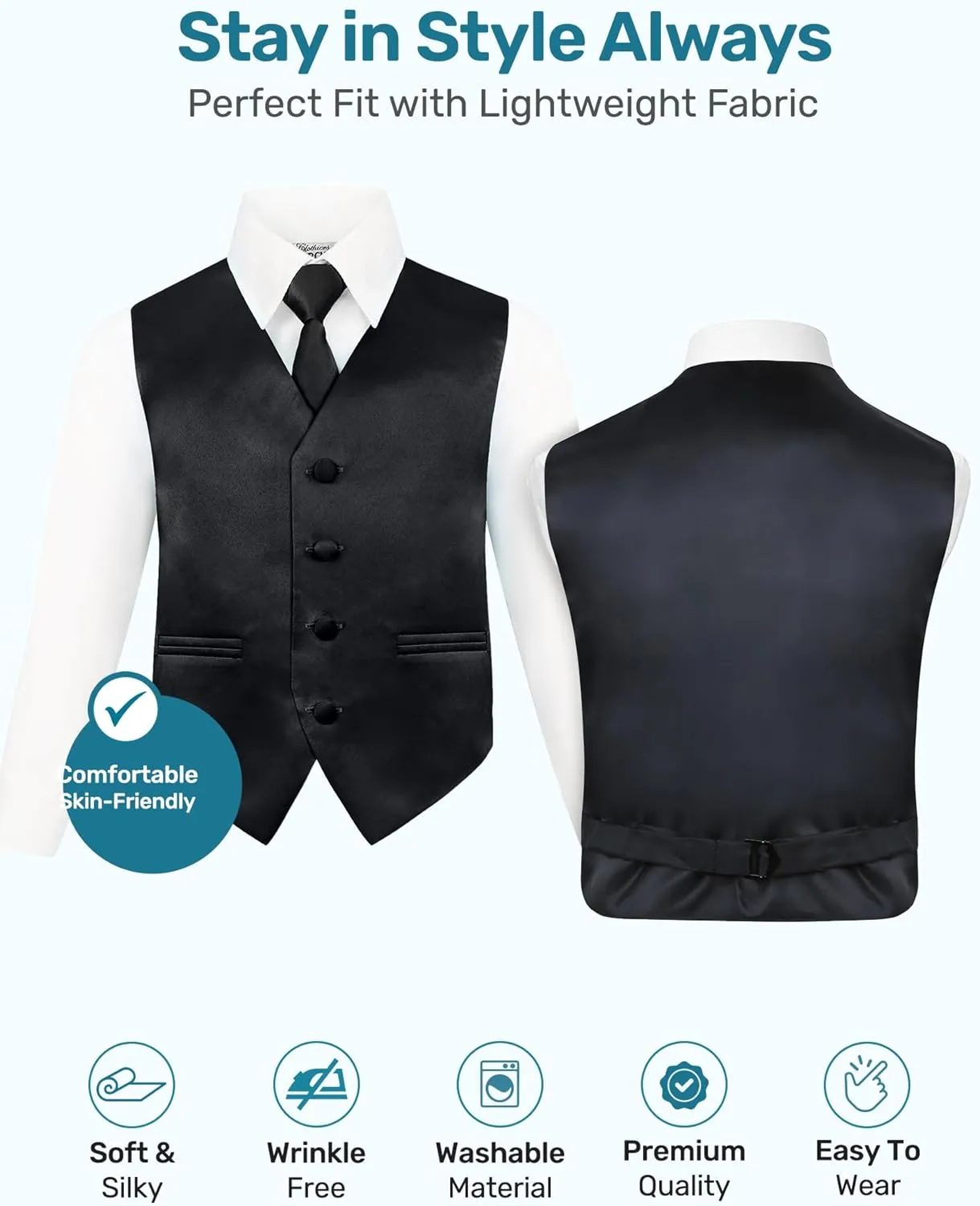 S.H. Churchill & Co. Boy's 4 Piece Vest Set, with Bow Tie, Neck Tie & Pocket Hankie