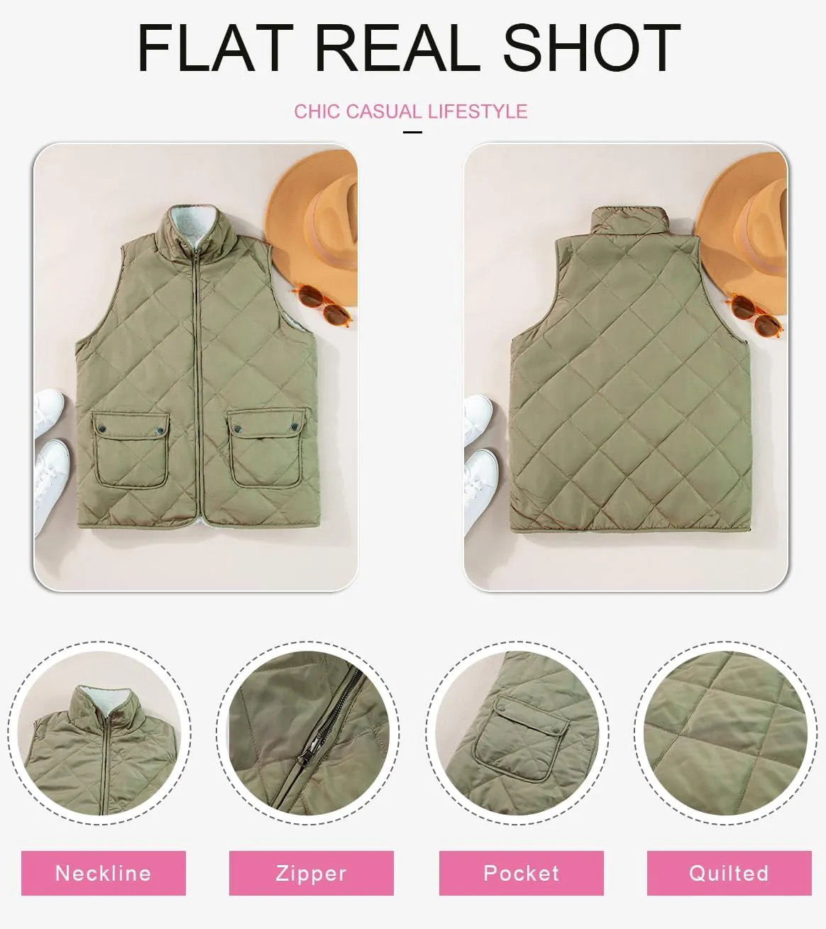 SHEWIN Women Puffer Vest Casual Stand Collar Sleeveless Puffer Jacket Warm Winter Reversible Zip Up Outerwear with Pockets