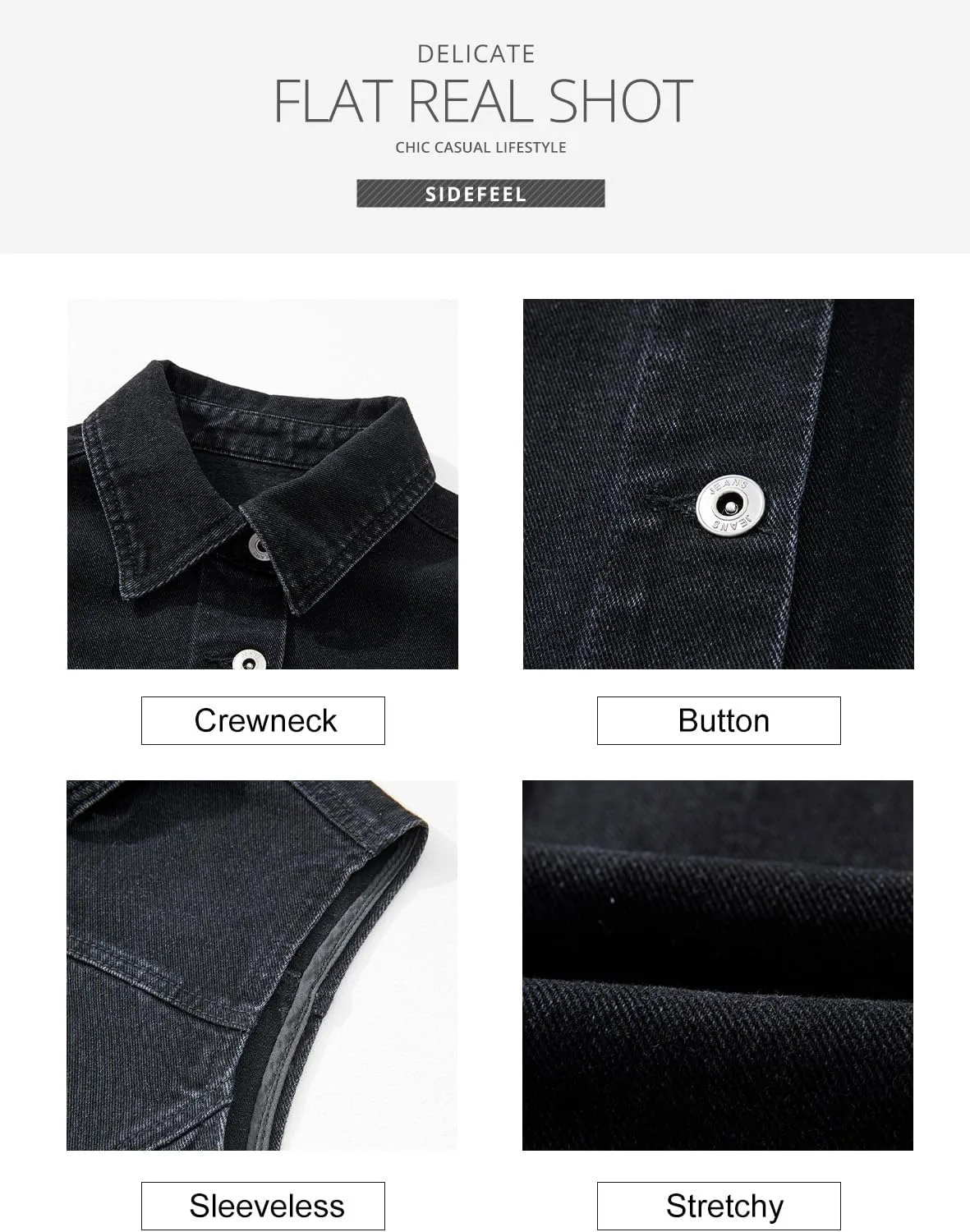 Sidefeel Women's Denim Vest Sleeveless Collared Zimbaplatinum Crop Jean Vest Top Button Down Waistcoat