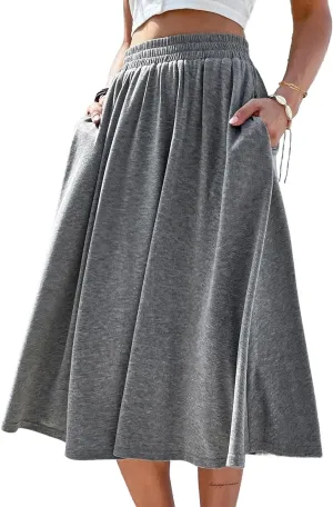 SOFIA'S CHOICE Skirts for Women Midi Length A Line Swing Flowy Skirt with Pockets